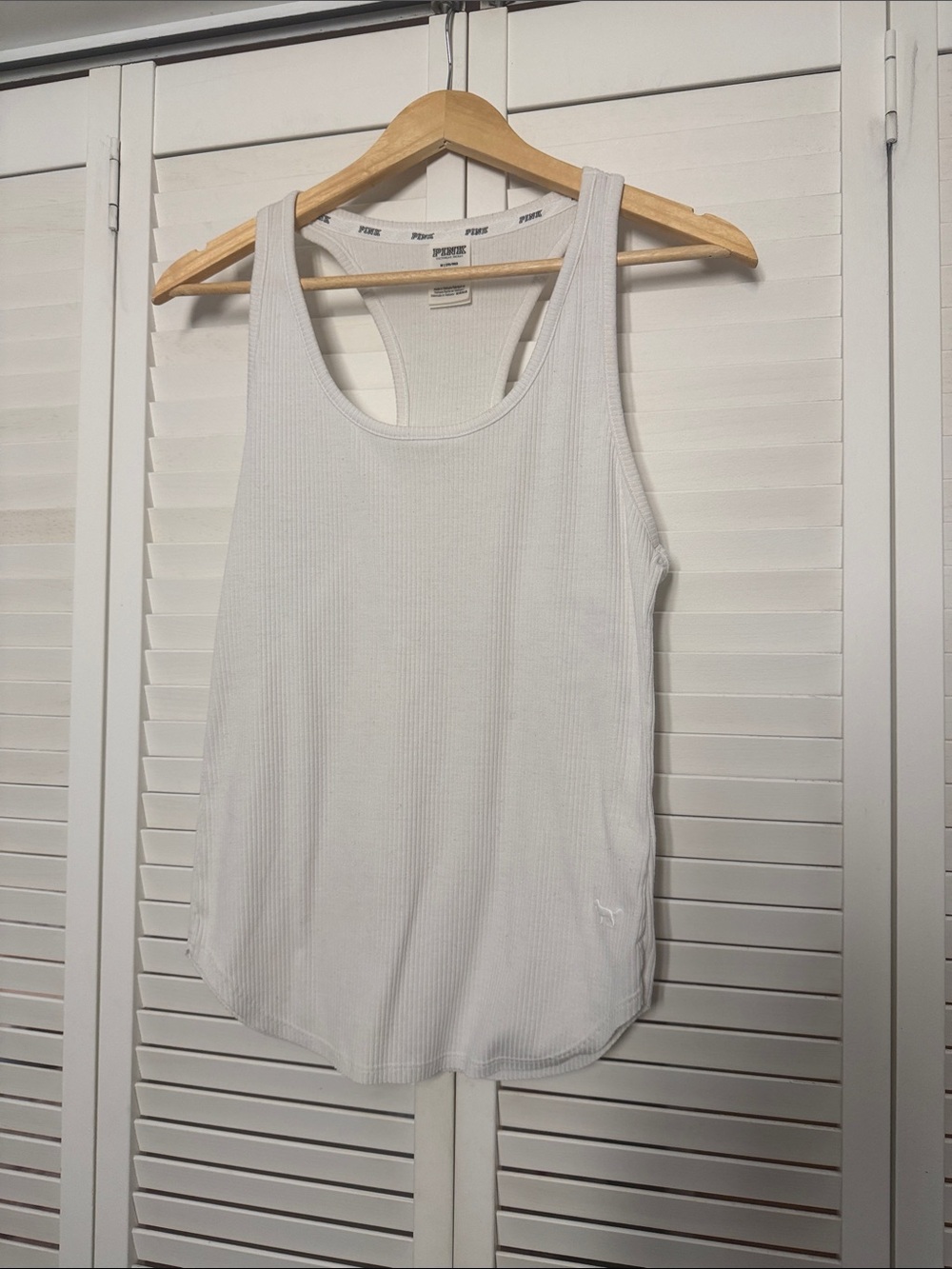 PINK Victoria's Secret White Ribbed Racerback Tank